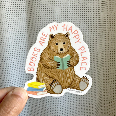 Books Are My Happy Place Bear Sticker