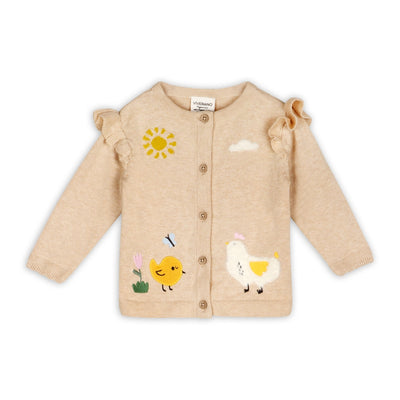 Chicken Little Embroidered Sweater Baby Cardigan - Organic Cotton