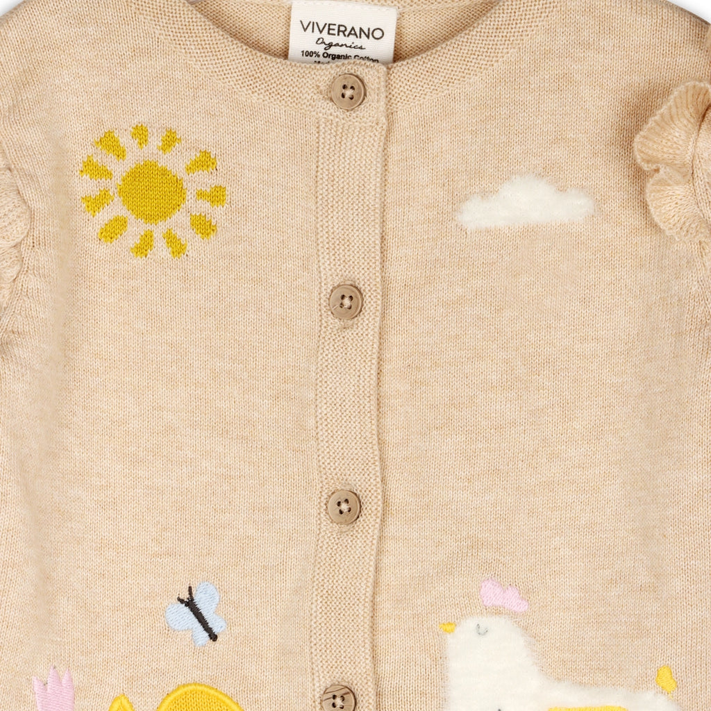 Chicken Little Embroidered Sweater Baby Cardigan - Organic Cotton