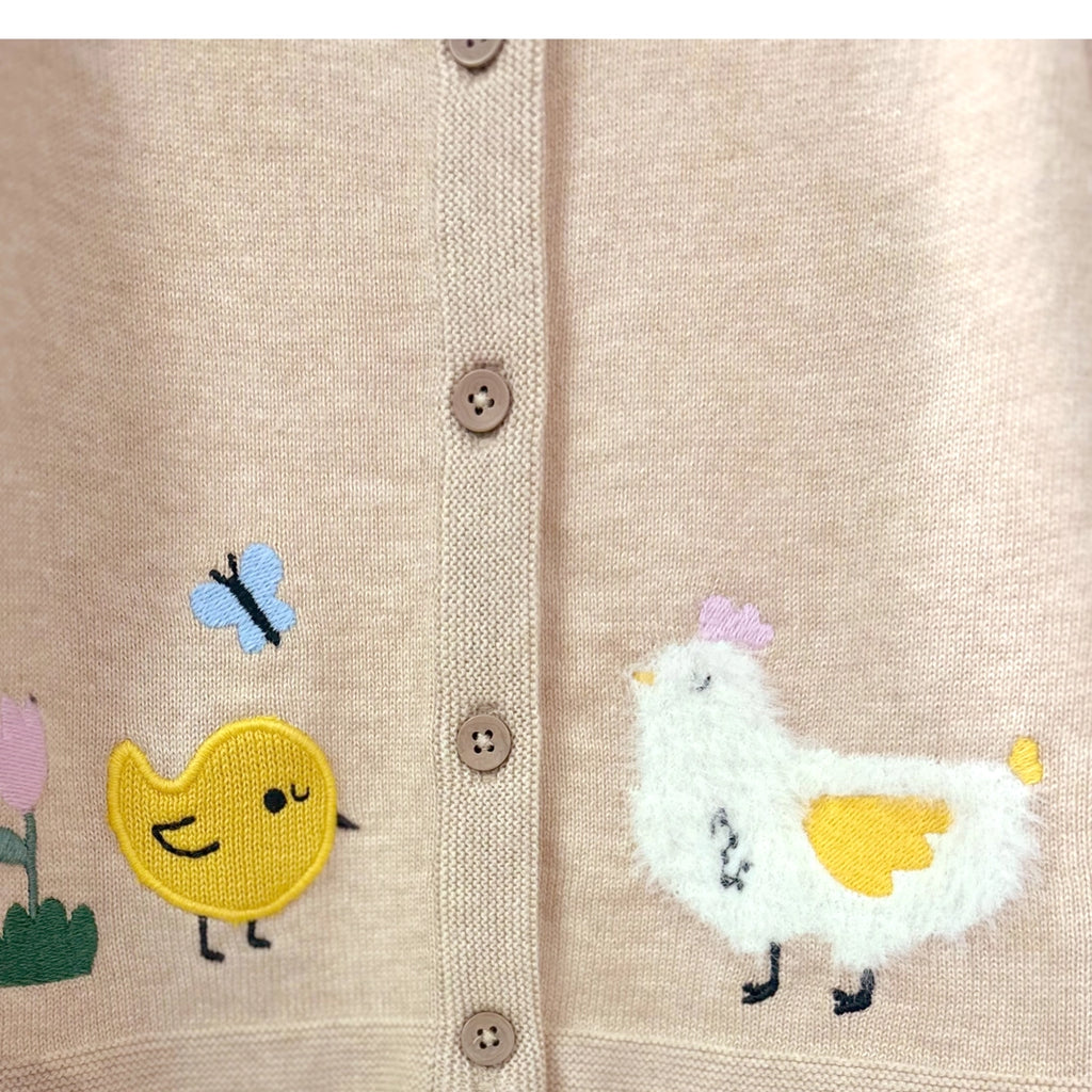 Chicken Little Embroidered Sweater Baby Cardigan - Organic Cotton