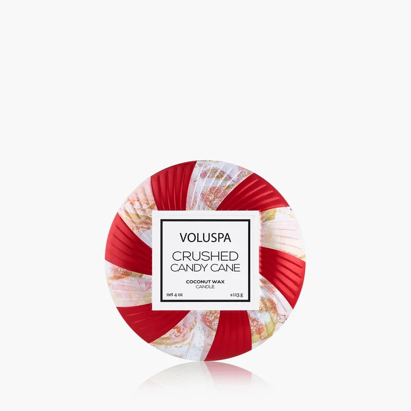 Voluspa Crushed Candy Cane, Tin Candle