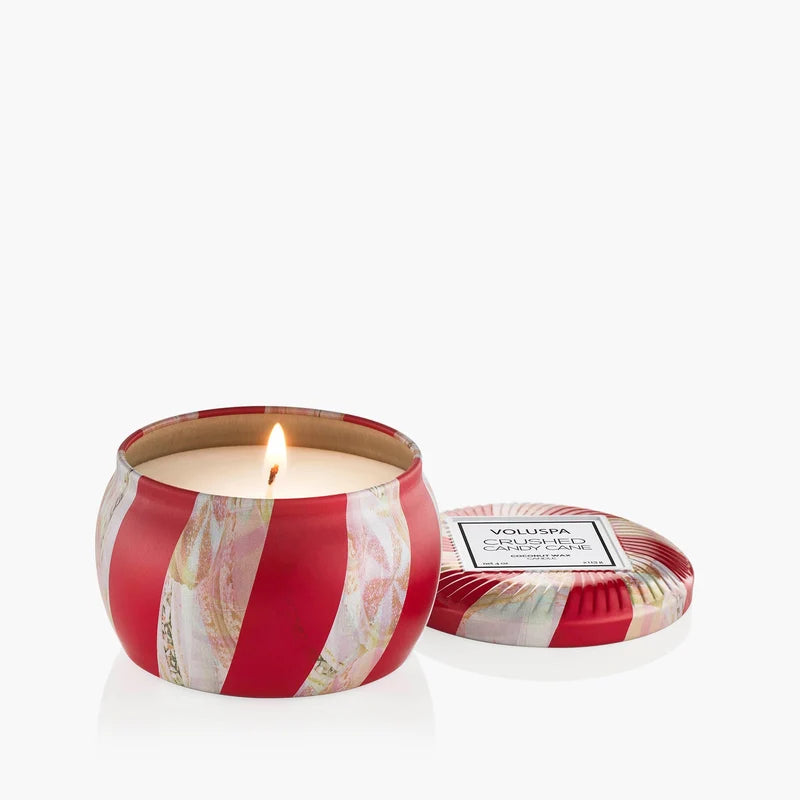 Voluspa Crushed Candy Cane, Tin Candle