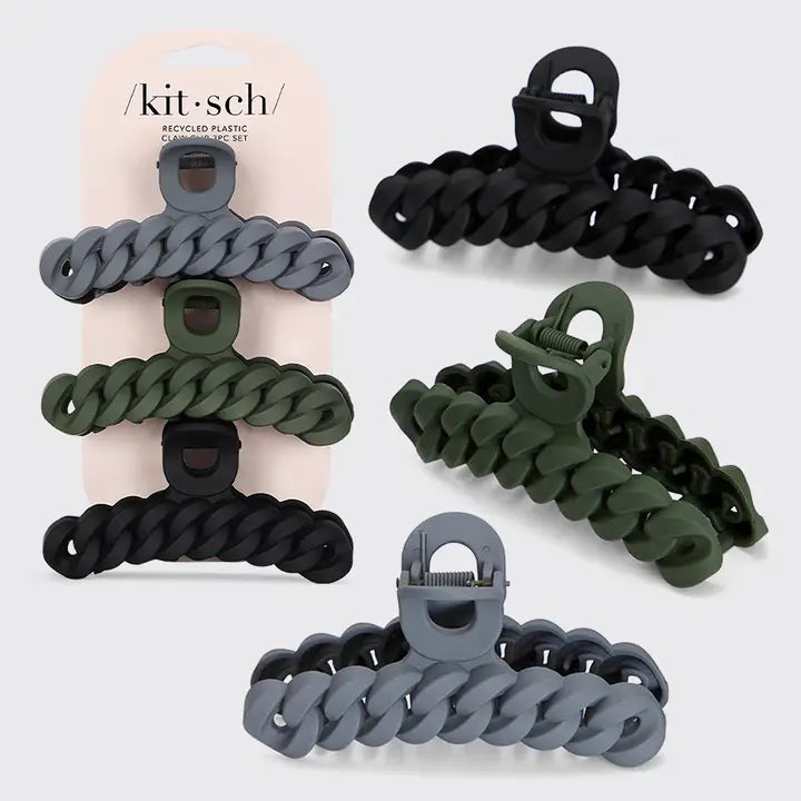 ECO-FRIENDLY CHAIN CLAW CLIP 3 PC SET - BLACK/MOSS