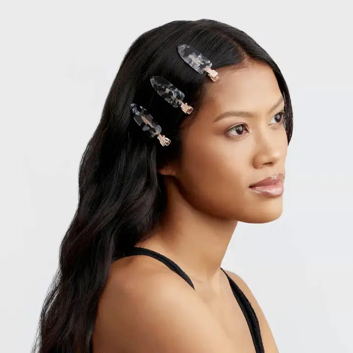 ECO-FRIENDLY MARBLE CLAW CLIPS 4PC SET - BLACK TERRAZZO