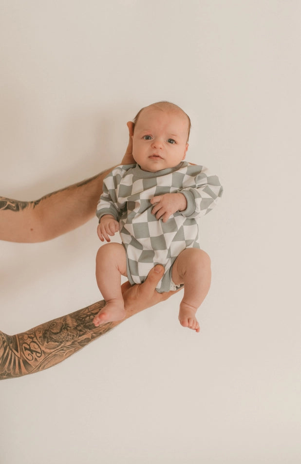 Checkerboard Bubble Sweater Romper - French Terry