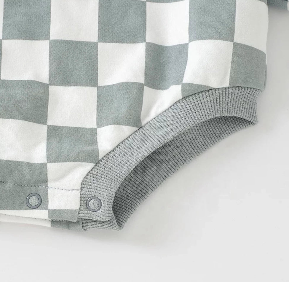 Checkerboard Bubble Sweater Romper - French Terry