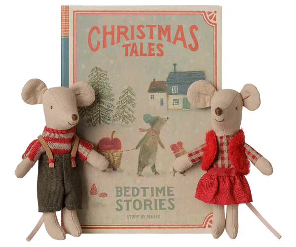 Christmas Twin Mice, Little Sister And Brother In Book