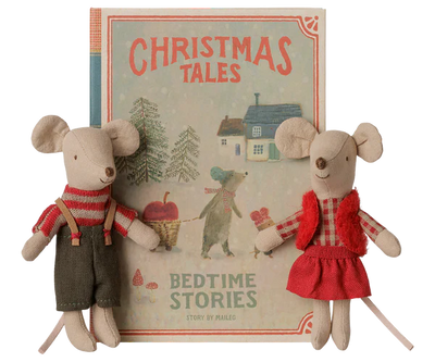Christmas Twin Mice, Little Sister And Brother In Book