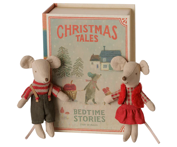 Christmas Twin Mice, Little Sister And Brother In Book