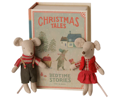 Christmas Twin Mice, Little Sister And Brother In Book