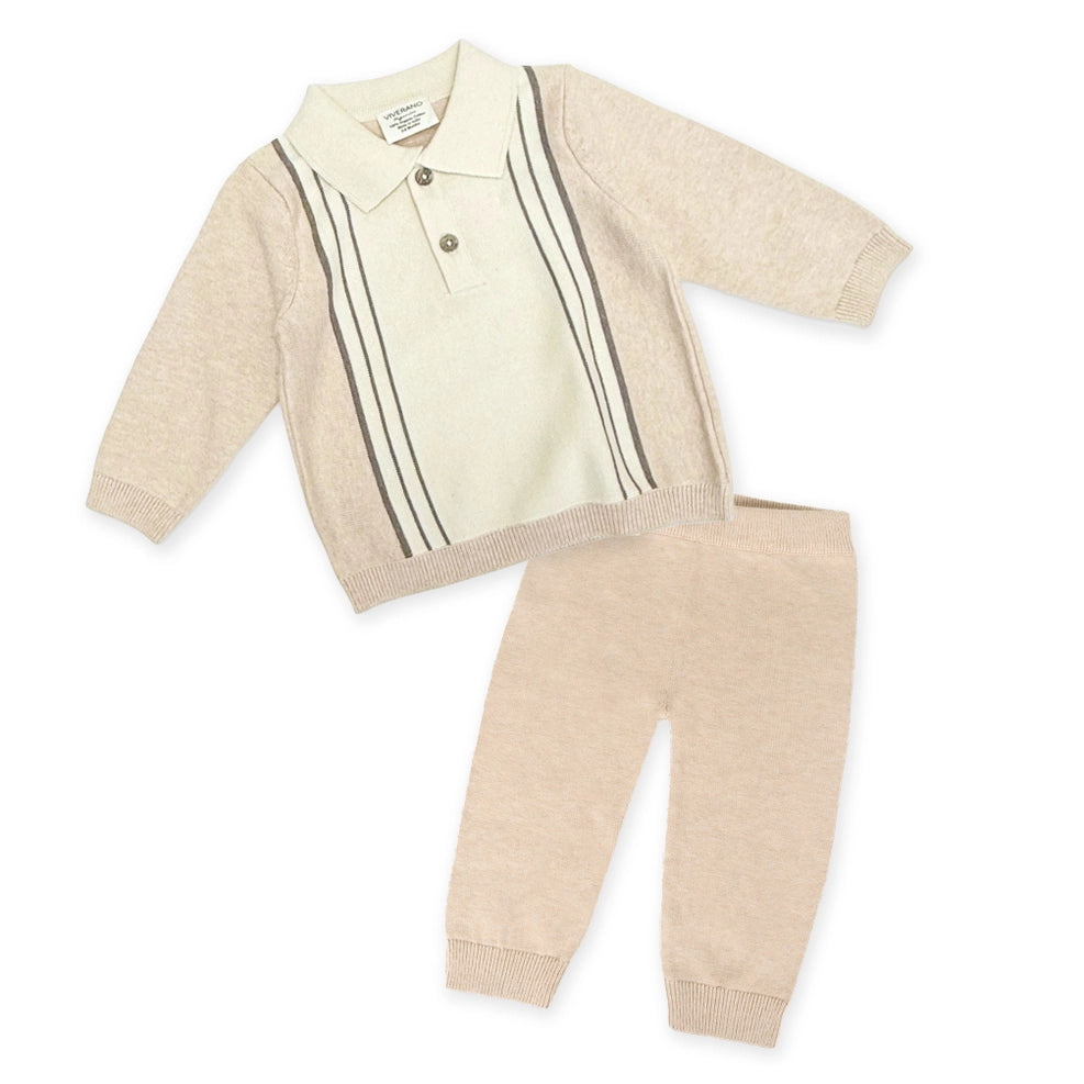 Classic Stripe Polo Knit Baby Pullover & Pant Set - Organic