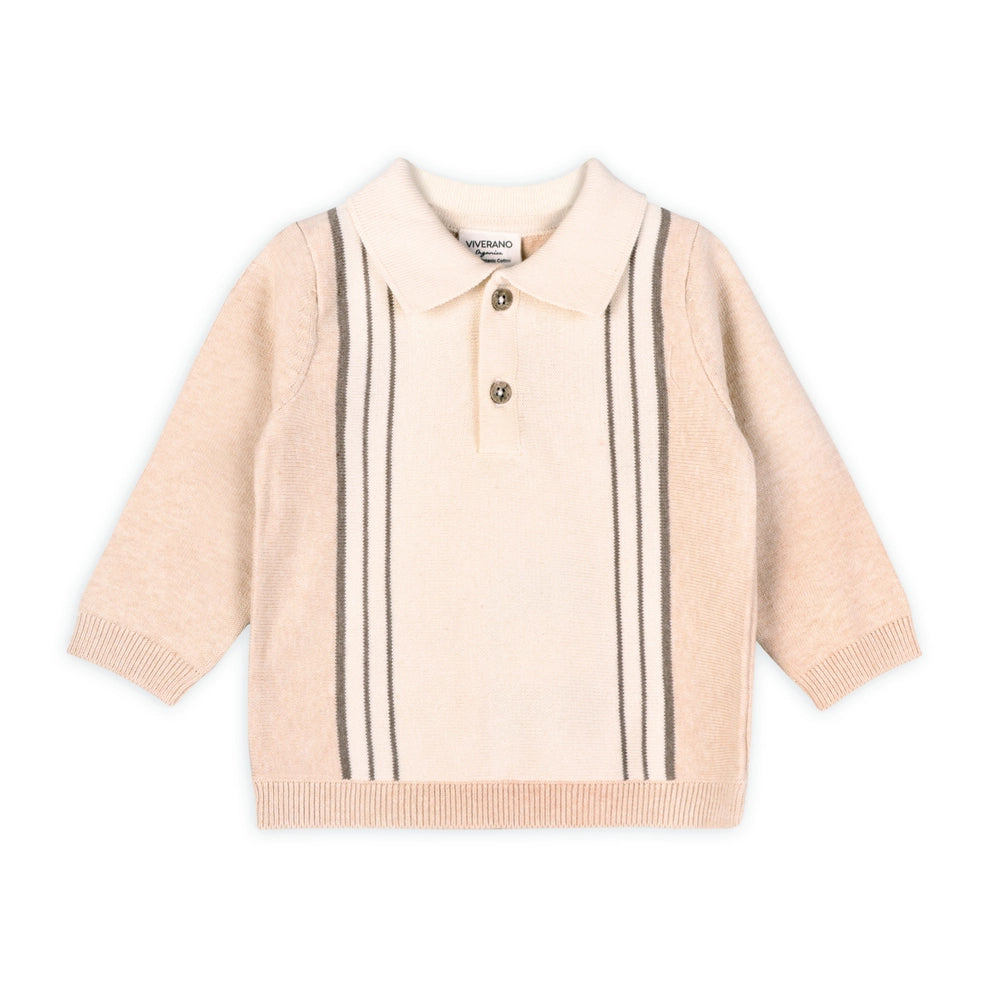 Classic Stripe Polo Knit Baby Pullover & Pant Set - Organic