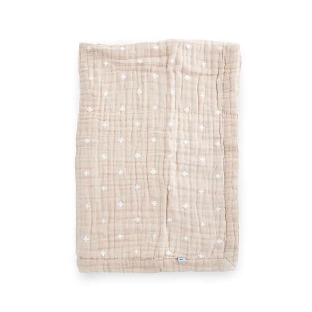 Cotton Muslin Baby Quilt - Taupe Cross