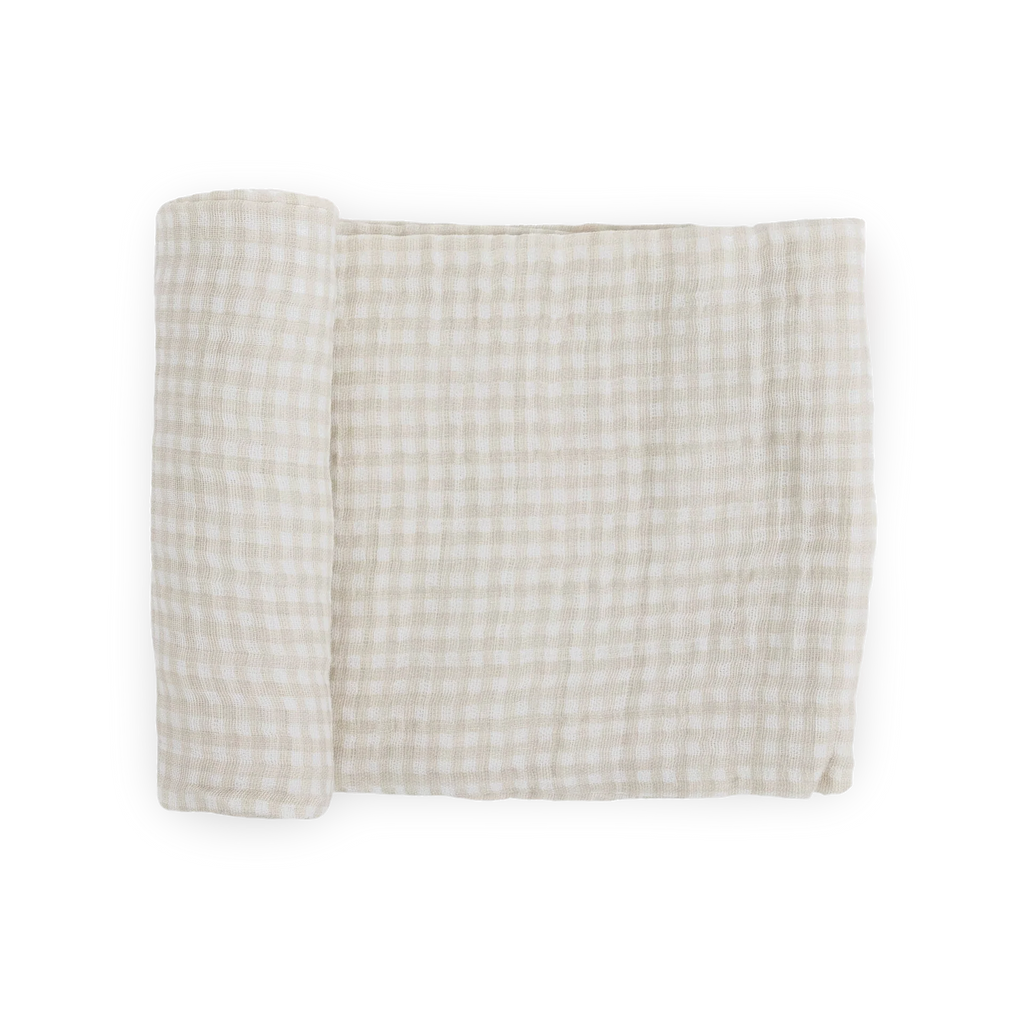 Cotton Muslin Swaddle Blanket - Tan Gingham