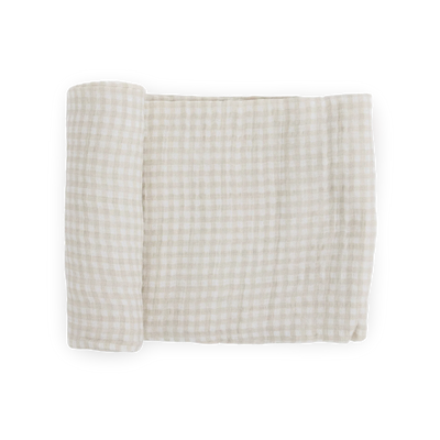 Cotton Muslin Swaddle Blanket - Tan Gingham