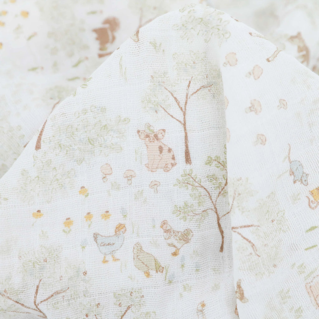 Cotton Muslin Swaddle Blanket - Woodland Friends