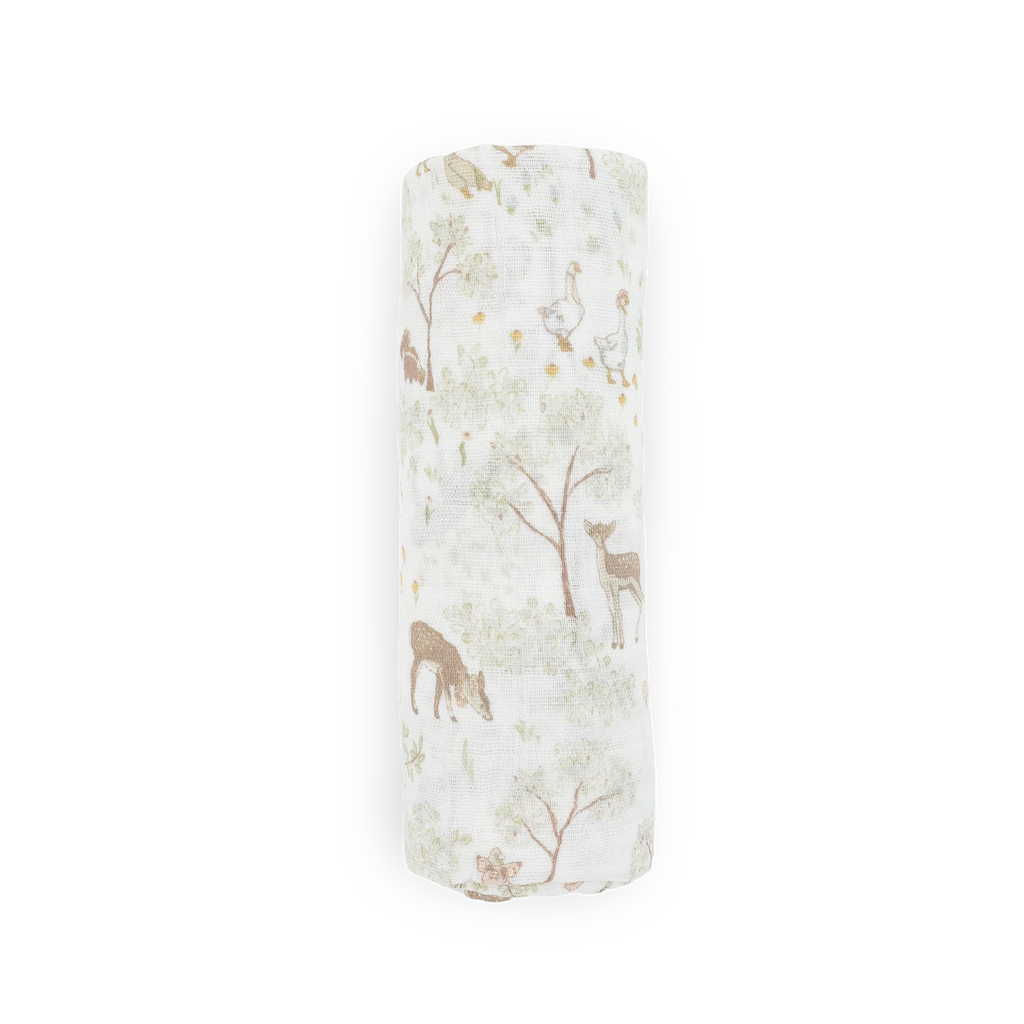 Cotton Muslin Swaddle Blanket - Woodland Friends