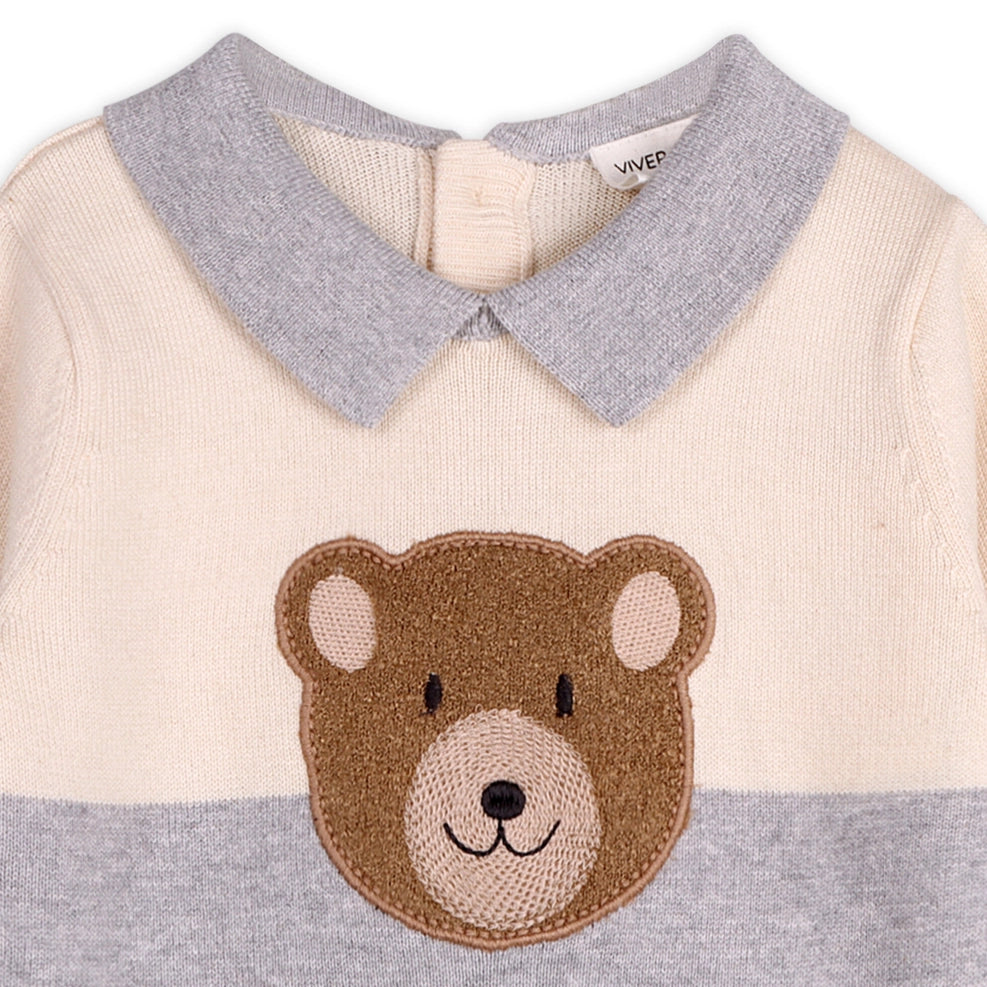 Cuddly Bear Applique Sweater Knit Collar Baby Pullover