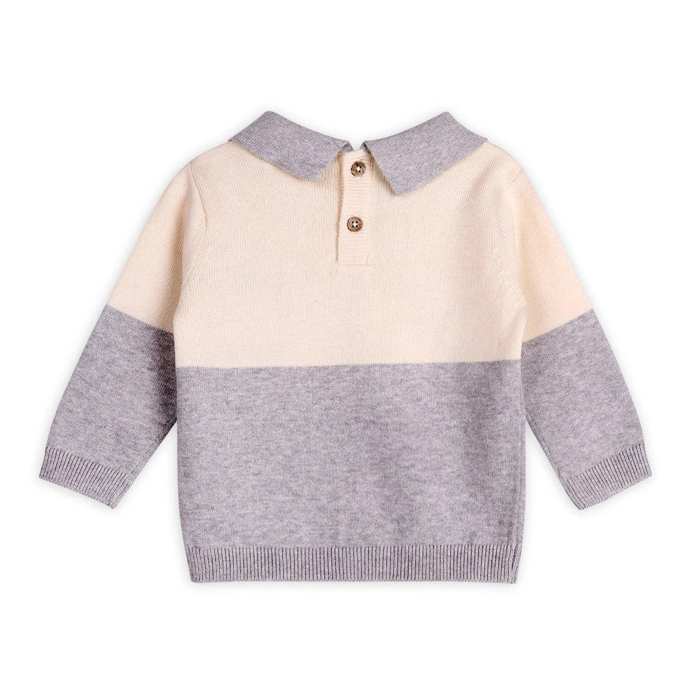 Cuddly Bear Applique Sweater Knit Collar Baby Pullover