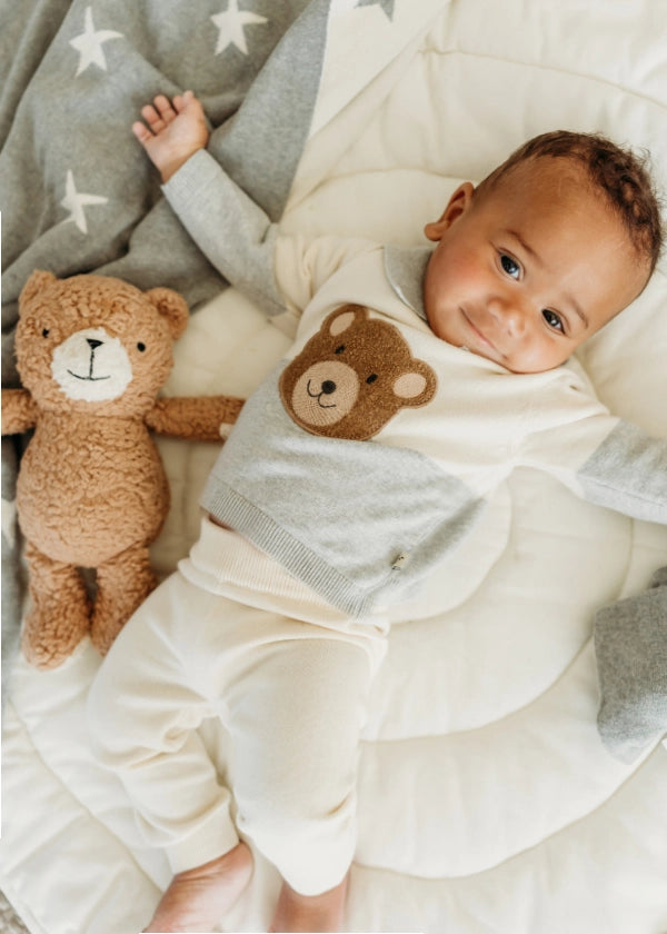 Cuddly Bear Applique Sweater Knit Collar Baby Pullover