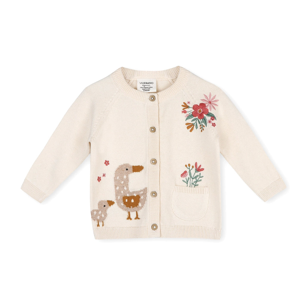 Duck Mommy & Me Embroidered Baby Cardigan Sweater - Organic Cotton