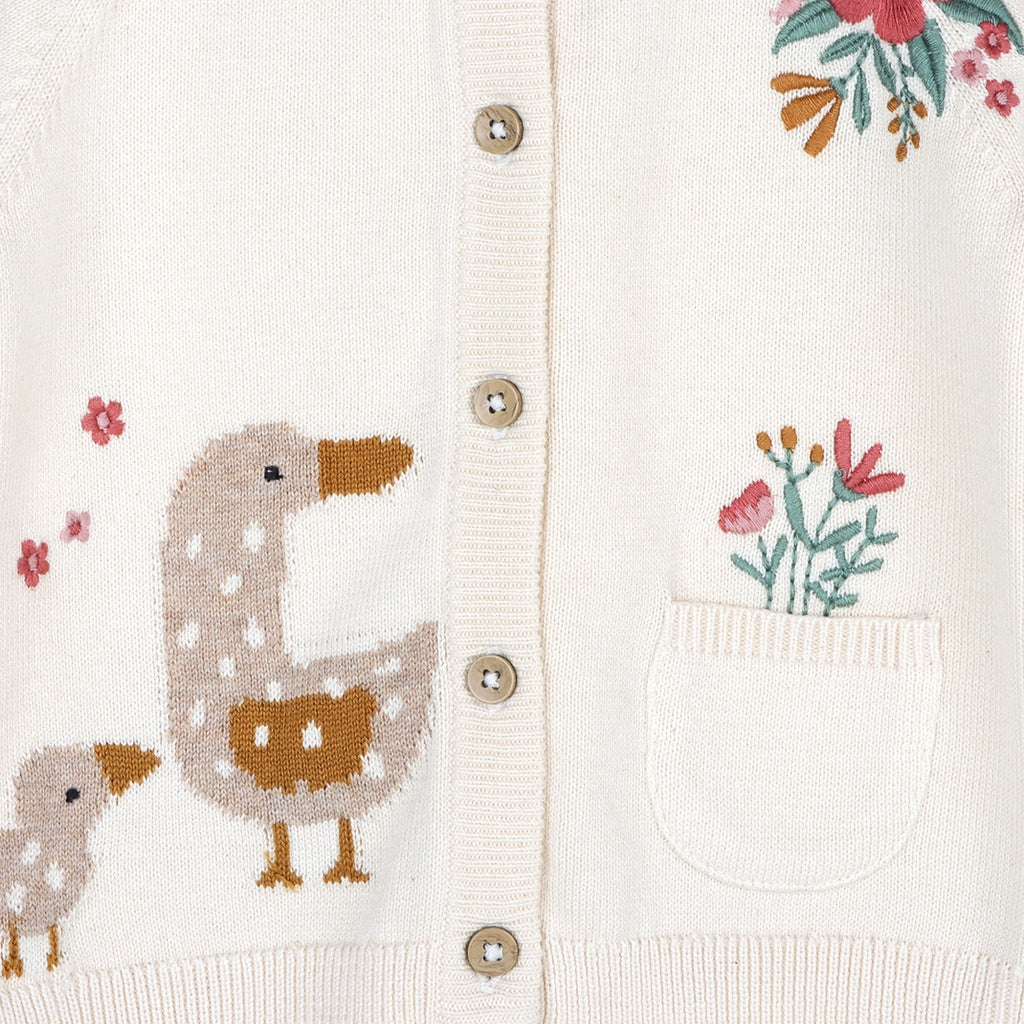 Duck Mommy & Me Embroidered Baby Cardigan Sweater - Organic Cotton