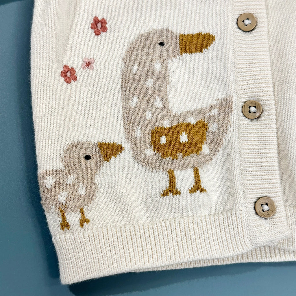 Duck Mommy & Me Embroidered Baby Cardigan Sweater - Organic Cotton