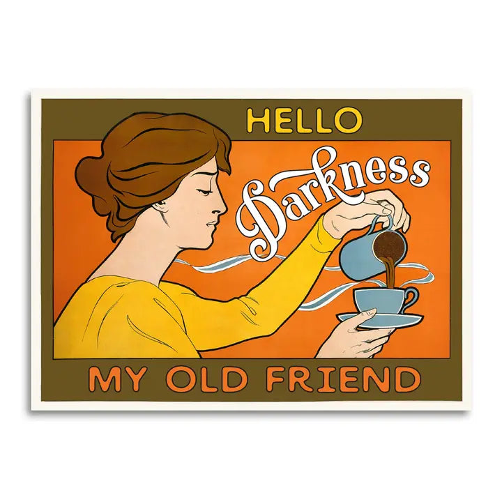 "HELLO DARKNESS" - VINTAGE COFFEE LOVER GREETING CARD