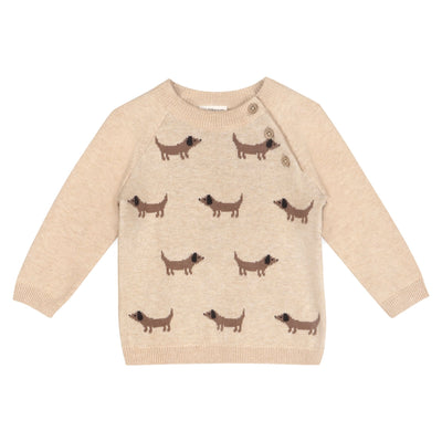 Doxie Dog Jacquard Knit Baby Raglan Pullover - Organic Cotton