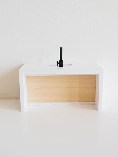 DOLLHOUSE MODERN KITCHEN ISLAND + SINK | NATURAL WOOD WHITE