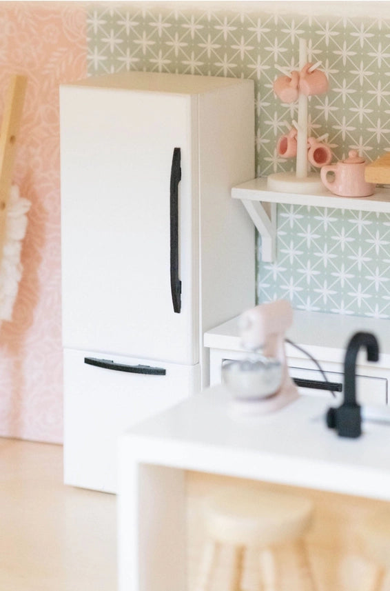 DOLLHOUSE REFRIGERATOR | WHITE WITH BLACK HARDWARE