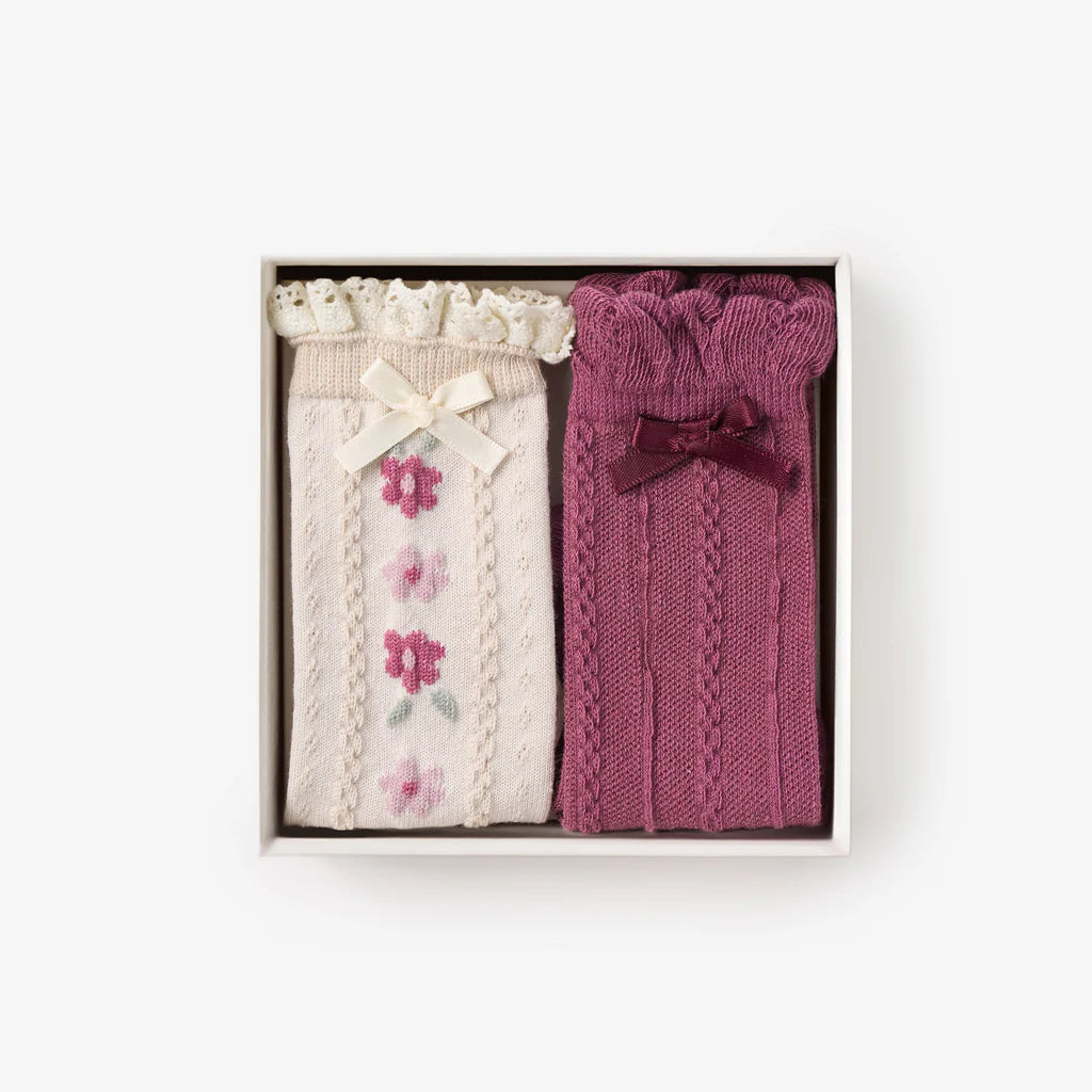 Dark Violet Floral Knee-High Non-Slip Baby Socks 2pk