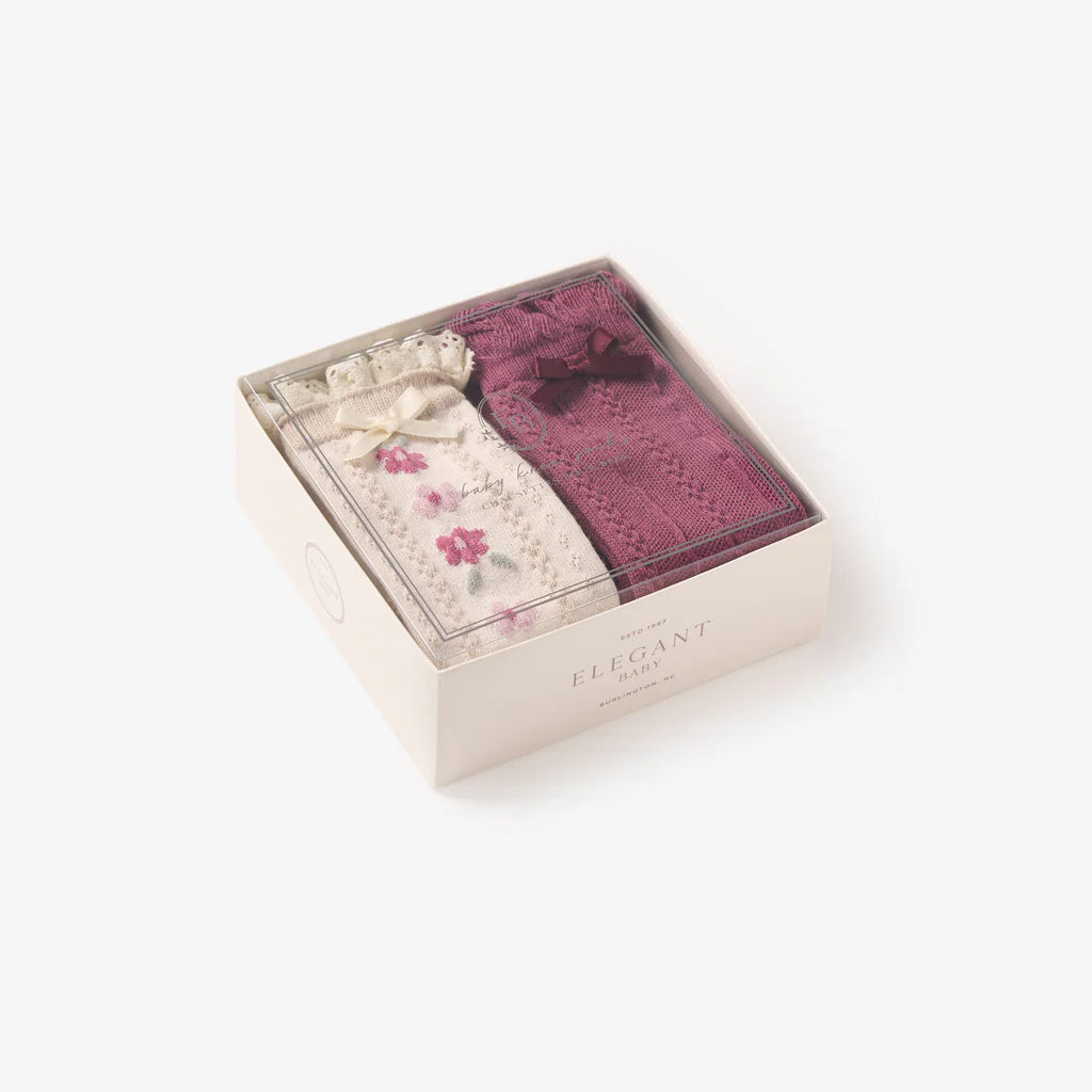Dark Violet Floral Knee-High Non-Slip Baby Socks 2pk