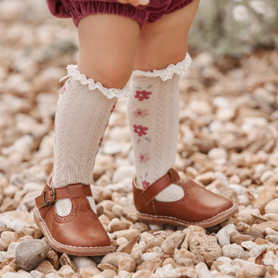 Dark Violet Floral Knee-High Non-Slip Baby Socks 2pk