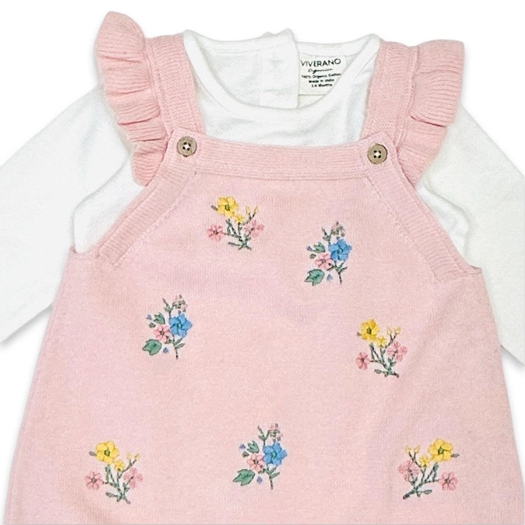 Ditsy Floral Embroidered Tunic Baby Knit Dress Set - Organic