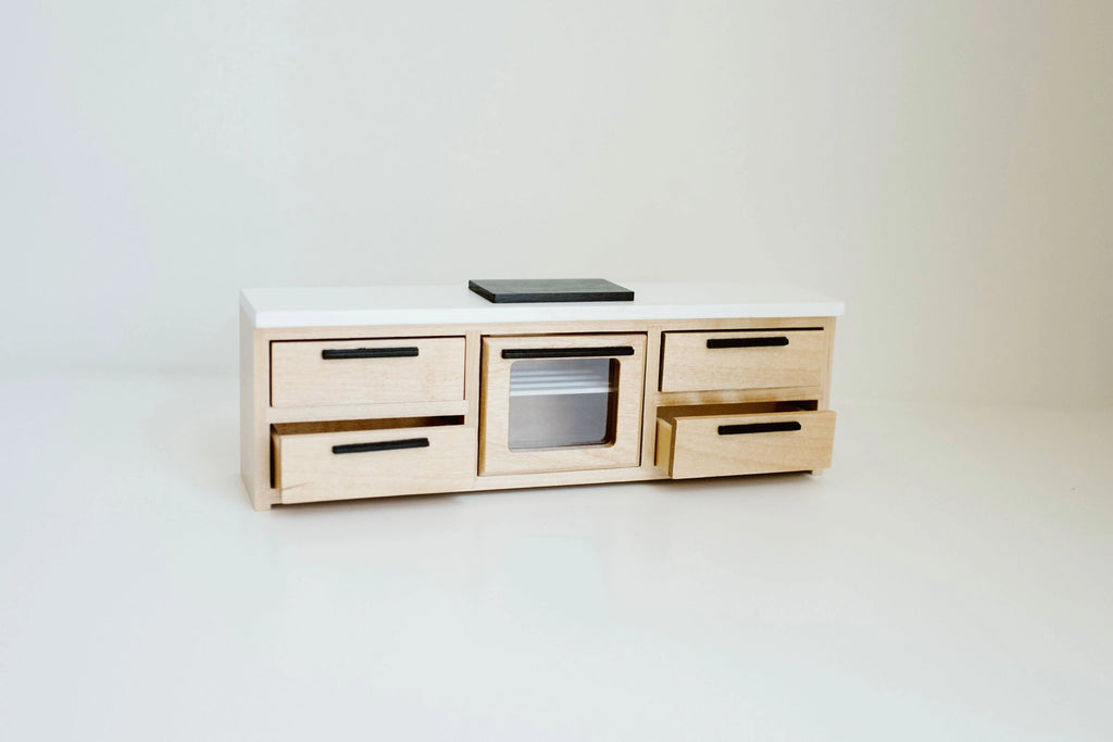 Dollhouse Straight Kitchen Base Cabinets Cooktop Oven | Wood