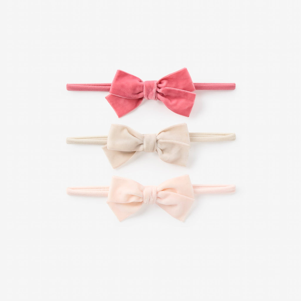 Pink Velvet Bow Headband Set 3pk