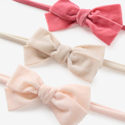 Pink Velvet Bow Headband Set 3pk