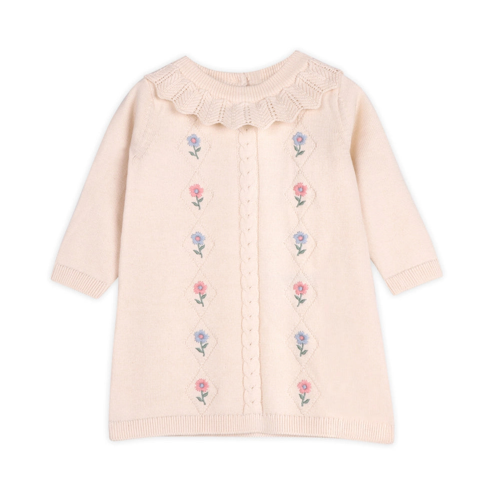 Emma Floral Embroidered Knit Baby Ruffle Dress - Organic