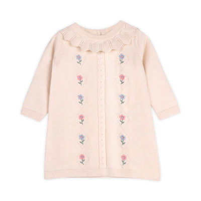 Emma Floral Embroidered Knit Baby Ruffle Dress - Organic
