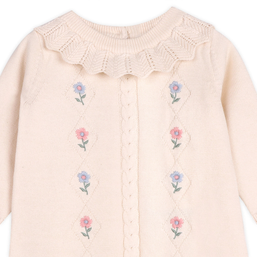 Emma Floral Embroidered Knit Baby Ruffle Dress - Organic