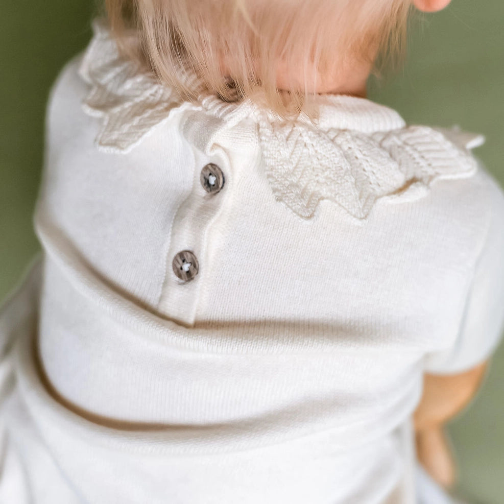 Emma Floral Embroidered Knit Baby Ruffle Dress - Organic