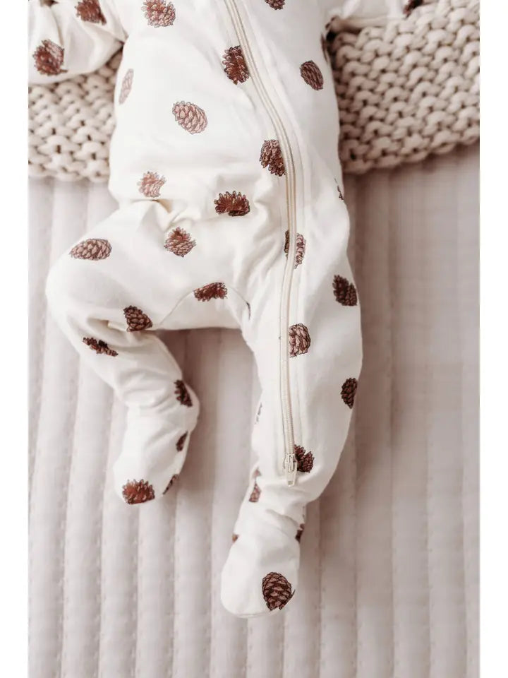 PNW Baby Gathered Button Romper - Pinecones