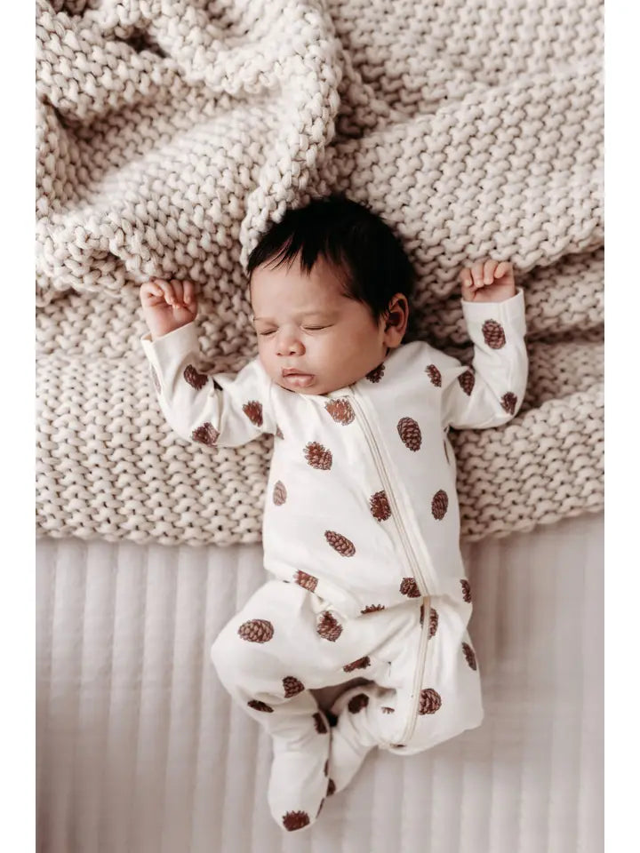 PNW Baby Gathered Button Romper - Pinecones