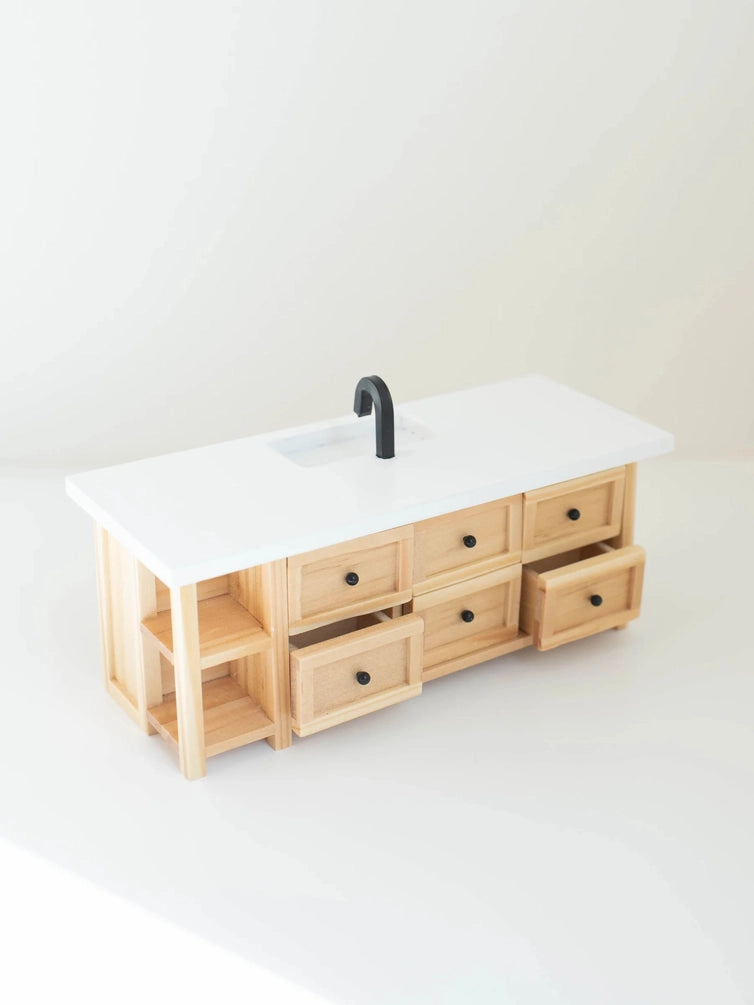 Dollhouse Farm Style Island with Drawers | Natural Wood