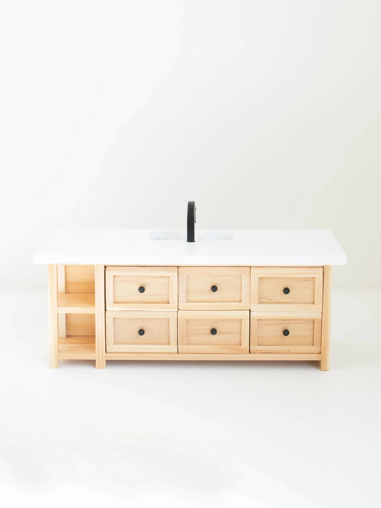 Dollhouse Farm Style Island with Drawers | Natural Wood