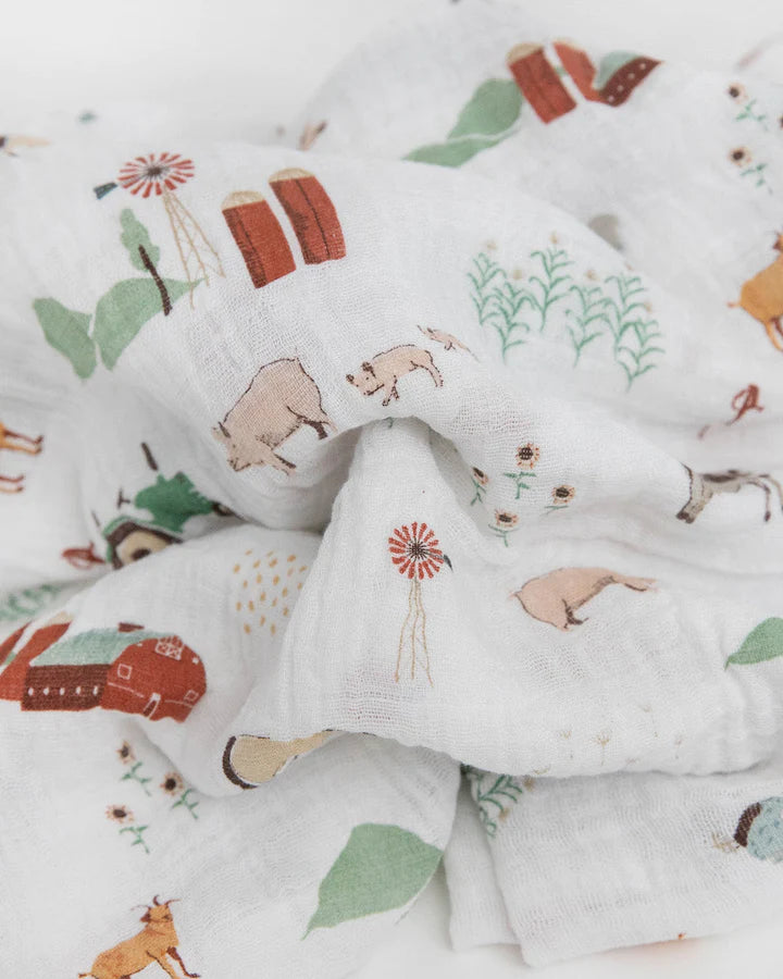 Cotton Muslin Swaddle Blanket - Farmyard