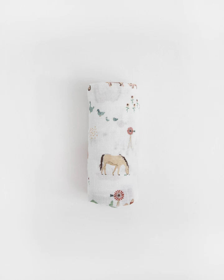 Cotton Muslin Swaddle Blanket - Farmyard