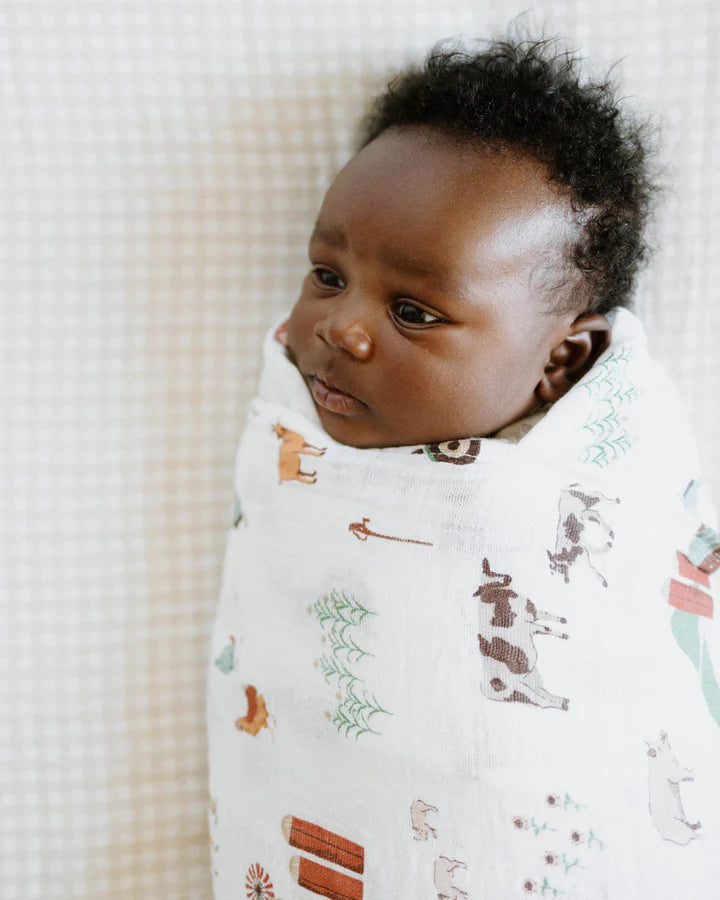 Cotton Muslin Swaddle Blanket - Farmyard