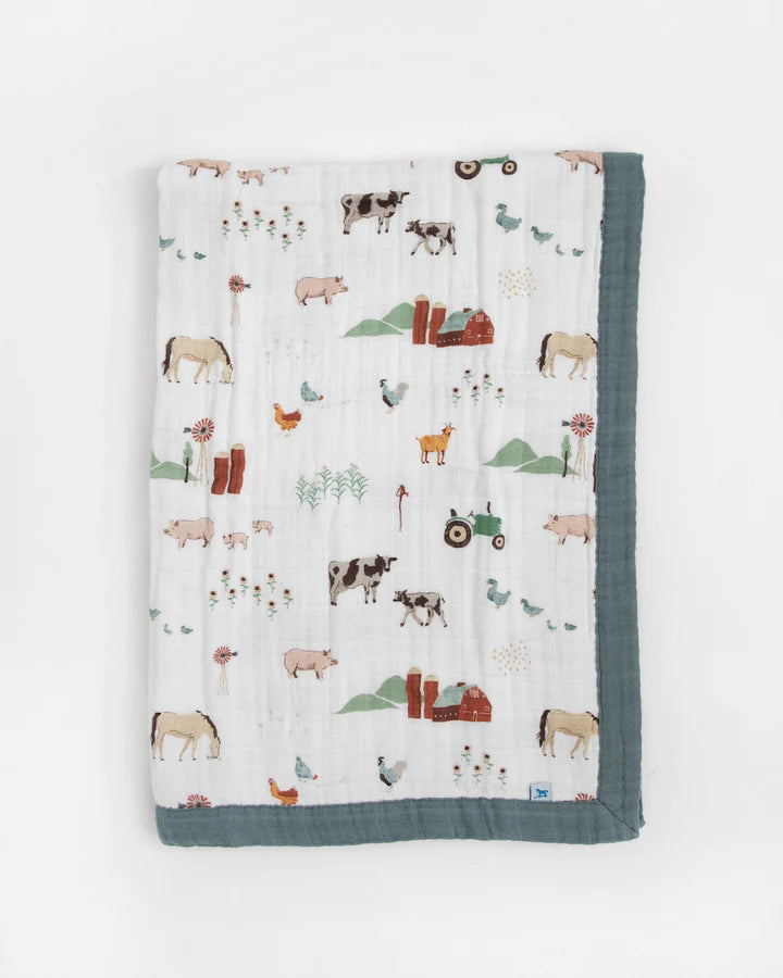COTTON MUSLIN BABY QUILT - FARMYARD